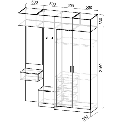 Набор мебели для прихожей "Марсель-263" МР 01-263 В2490 Ш2000 Г580 (ЛДСП Графит серый)